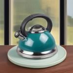 3.0 QT Stainless Steel Whistling Tea Kettle – Quick Boil Encapsulated Base, Cool-Touch Handle, Loud Whistle, Stovetop Safe – Aqua Blue