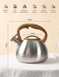 BELANKO 2.7 Quart Tea Kettle for Stovetops - Food Grade Stainless Steel Teapot with Loud Whistle, Cool-Touch Wood Pattern Handle, Rust-Resistant Whistling Kettle - Classic Silver