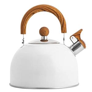Whistling Tea Kettle, Stainless Steel Whistling Tea Kettle Stovetop Teapot for Stove Top with Ergonomic Handle Kettle for Boiling Water Coffee or Milk 2.5L White