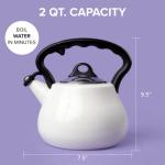 Farberware Lovely Lady Stovetop Tea Kettle, Whistling Teapot, Porcelain Enamel on Carbon Steel, BPA-Free, Rust-Proof, Cool Handle, 2 qt, 8 Cup Capacity, Pearl