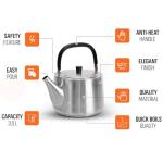 Dr.HOWS Deluxe Stainless Steel Tea Kettle Stovetop 3.5L, Tea Pot Food Grade Stainless Steel & Folding Silicon Handle, Easy to Clean Suitable for All Heat Sources