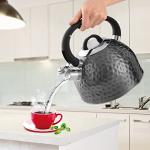 HRHongRui Copper Tea Kettle Stainless Steel Teapot Whistling Kettle Unique Button Control Kettle Outlet Loud Whistle Food Grade Teapot 3.2 Quart / 3 Liter Black