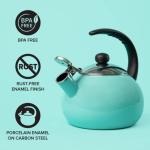 Farberware Luna Water Kettle, Whistling Tea Pot, Works For All Stovetops, Porcelain Enamel on Carbon Steel, BPA-Free, Rust-Proof, Stay Cool Handle, 2.5qt (10 Cups) Capacity (Aqua)