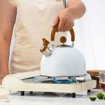 Whistling Tea Kettle, Stainless Steel Whistling Tea Kettle Stovetop Teapot for Stove Top with Ergonomic Handle Kettle for Boiling Water Coffee or Milk 2.5L White