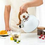 Whistling Tea Kettle, Stainless Steel Whistling Tea Kettle Stovetop Teapot for Stove Top with Ergonomic Handle Kettle for Boiling Water Coffee or Milk 2.5L White