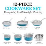 Gotham Steel Aqua Blue Pots and Pans Set, 12 Piece Nonstick Ceramic Cookware, Includes Frying Pans, Stockpots & Saucepans, Stay Cool Handles, Oven & Dishwasher Safe, 100% PFOA Free, Turquoise