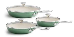 Redchef Nonstick 6-Piece Fry Pan Set, 8, 9.5, and 11 Inch Frying Pans with Tempered Glass Lids, Stay-Cool Handles, Dishwasher & Oven Safe, Induction Safe, Compatible with All Cooktops, Green
