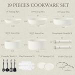 CAROTE 9pcs Pots and Pans Set Non Stick, Cookware Sets, Kitchen Set, Oven/Fridge Safe, Space Saving Pots Set, Nonstick Cooking Set with Versatile Detachable Handle, Induction RV Set, Cream White