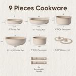 CAROTE 15pcs Pots and Pans Set, Nonstick Cookware Set Detachable Handle, Induction Kitchen Cookware Sets Non Stick with Removable Handle, RV Cookware Set, Oven Safe, Taupe