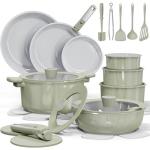 CAROTE 27pcs Ceramic Cookware Set Nonstick, Pots and Pans Set Non stick, Non Toxic Cookware, Dishwasher/Oven Safe, RV/Camping Cookware Set, Pan and Pot with Kitchen Utensils, Green