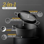 EDGING CASTING 2-in-1 Pre-Seasoned Cast Iron Dutch Oven Pot with Skillet Lid Cooking Pan, Cast Iron Skillet Cookware Pan Set with Dual Handles Indoor Outdoor for Bread, Frying, Baking, Camping, BBQ, 5QT
