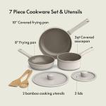 bella 7 Piece Cookware Set with EverGood™ Ceramic Nonstick Coating​, Dishwasher Safe Oven Safe, All Stovetops Compatible, Glass Lids with Silicone Rims, Cool Touch Handles, Oatmilk