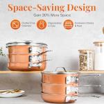 GOTHAM STEEL 10 Pc Copper Pots and Pans Set Non Stick Cookware Sets with Kitchen Utensils, Induction Ready, Non Toxic PFOA PFOS Free, Nesting Design for 50% Space Saving, Oven and Dishwasher Safe