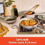 bella 7 Piece Cookware Set with EverGood™ Ceramic Nonstick Coating​, Dishwasher Safe Oven Safe, All Stovetops Compatible, Glass Lids with Silicone Rims, Cool Touch Handles, Oatmilk