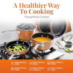 GOTHAM STEEL 10 Pc Copper Pots and Pans Set Non Stick Cookware Sets with Kitchen Utensils, Induction Ready, Non Toxic PFOA PFOS Free, Nesting Design for 50% Space Saving, Oven and Dishwasher Safe
