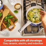 bella 7 Piece Cookware Set with EverGood™ Ceramic Nonstick Coating​, Dishwasher Safe Oven Safe, All Stovetops Compatible, Glass Lids with Silicone Rims, Cool Touch Handles, Oatmilk