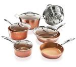 Gotham Steel Hammered 15 Pc Ceramic Cookware Set Nonstick, Deep Copper Pots and Pans Set Non Stick with Induction Cookware, Cooking Utensils & Steamer, Non Toxic PFOA PFOS Free, Oven & Dishwasher Safe