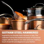 Gotham Steel Hammered 15 Pc Ceramic Cookware Set Nonstick, Deep Copper Pots and Pans Set Non Stick with Induction Cookware, Cooking Utensils & Steamer, Non Toxic PFOA PFOS Free, Oven & Dishwasher Safe