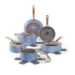 T-fal Preserve Ceramic, Non stick Cookware Set 13-Piece, Made without PFOA and PTFE, Oven & Broiler Safe up to 350°F, Includes Stockpot, Saucepans, Frying Pans, Protectors, Pots and Pans, Blue
