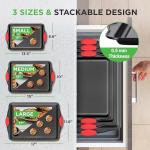 NutriChef 3-Piece Nonstick Kitchen Oven Baking Pans - Premium & Stylish Non-Stick Steel, Commercial Grade Restaurant Quality Metal Bakeware with Red Silicone Handles - Easy to Clean, NCSBS3S