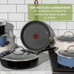 T-fal Preserve Ceramic, Non stick Cookware Set 13-Piece, Made without PFOA and PTFE, Oven & Broiler Safe up to 350°F, Includes Stockpot, Saucepans, Frying Pans, Protectors, Pots and Pans, Blue