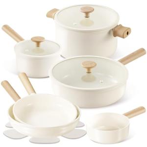 CAROTE 14pcs Ceramic Cookware Set, Pots and Pans Set Non Stick, Nonstick Cookware Set, Dishwasher Safe Non-toxic Healthy Nonstick Cooking Set, with Frying Pans Set, Cream