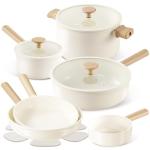 CAROTE 14pcs Ceramic Cookware Set, Pots and Pans Set Non Stick, Nonstick Cookware Set, Dishwasher Safe Non-toxic Healthy Nonstick Cooking Set, with Frying Pans Set, Cream