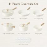 CAROTE 14pcs Ceramic Cookware Set, Pots and Pans Set Non Stick, Nonstick Cookware Set, Dishwasher Safe Non-toxic Healthy Nonstick Cooking Set, with Frying Pans Set, Cream