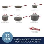Rachael Ray - 87630 Rachael Ray Cucina Hard Anodized Nonstick Cookware Pots and Pans Set, 12 Piece, Gray with Red Handles