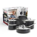 GreenPan x Bobby Flay Hard Anodized Nonstick 10 Piece Cookware Set, PFAS-Free Ceramic Pots & Pans, Induction Suitable, Frypans, Saucepans Saute, Stockpot, Glass Lids, Dishwasher & Oven Safe, Black