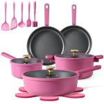 CAROTE Non Stick Pots and Pans Set, Cookware Sets Nonstick, Kitchen Cooking Set with Stay-Cool Handles,with Silicone Tools and Pot Protectors,15 Piece