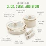 GreenLife 10 Piece Nonstick Pots & Pans Set, Detachable Handle & Stackable Cookware Set, Non Toxic PFAS-Free Skillets, Induction Kitchen Pans, Space Saving, Serving Bowls, Oven Safe, Speckled Cream