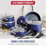 Blue Diamond 14 Piece Nonstick Cookware Set, Diamond Ceramic Pots & Pans, Dishwasher & Metal Utensil Safe, Non Toxic PFAS-Free, Kitchen Cooking Sauce & Saute Pans, Oven & Broiler to 600F, Blue