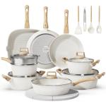 Bazova 24 Pcs Pots and Pans Set, Non Stick Ceramic Cookware Set with 3 Stockpots, Healthy Non-Toxic, Large Capacity, Induction Compatible, PFAS/PTFE/PFOA Free, Cream White