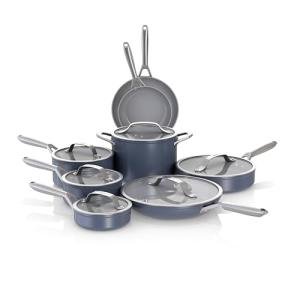 Ninja Ceramic Pro 14-Piece Cookware Set, Non-Stick Pots & Pans Set with Glass Lids, Nontoxic, PTFE Free, Ceramic Coated, Oven Safe, All Stovetops & Induction Compatible, Midnight Blue, CW39014MM