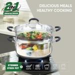 Sunhouse - 3.1 Quarts Steamer Pots With Lid 2-Tier Multipurpose Stainless Steel Steaming Pot Cookware For Vegetable, Dumpling, Sauce, Food - Triple Bottom, Measurement Line