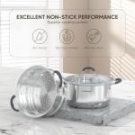 Sunhouse - 3.1 Quarts Steamer Pots With Lid 2-Tier Multipurpose Stainless Steel Steaming Pot Cookware For Vegetable, Dumpling, Sauce, Food - Triple Bottom, Measurement Line