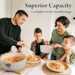 Bazova 24 Pcs Pots and Pans Set, Non Stick Ceramic Cookware Set with 3 Stockpots, Healthy Non-Toxic, Large Capacity, Induction Compatible, PFAS/PTFE/PFOA Free, Cream White