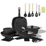 BECIGAR 23pcs Ceramic Pots and Pans Set, Nonstick Detachable Handle Cookware, Induction Kitchen Cooking Set with Removable Handle,include Frying Pans & Saucepans Oven Safe (Black)