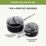 GreenPan Prime Chatham 1QT & 2QT Saucepan Pot Set with Glass Lids, Hard Anodized Diamond Infused Ceramic Nonstick, PFAS-Free, Dishwasher Safe, Oven Safe, Multipurpose Chefs Pan, Stay-Cool Handle,Black