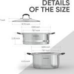 Sunhouse - 3.1 Quarts Steamer Pots With Lid 2-Tier Multipurpose Stainless Steel Steaming Pot Cookware For Vegetable, Dumpling, Sauce, Food - Triple Bottom, Measurement Line