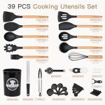 Astercook Kitchen Utensils set, 39 PCS Silicone Cooking Utensils Set with Wooden Handle, 446°F Heat Resistant Food Grade Utensil Sets, BPA Free Kitchen Gadgets Tools Set for Nonstick Cookware (Black)