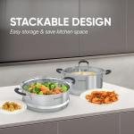 Sunhouse - 3.1 Quarts Steamer Pots With Lid 2-Tier Multipurpose Stainless Steel Steaming Pot Cookware For Vegetable, Dumpling, Sauce, Food - Triple Bottom, Measurement Line