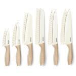 CAROTE 12PCS Knife set with Blade Guards,Granite Nonstick Ceramic Coating,Stainless Steel blade, Wooden Handle, Essential knife set,White