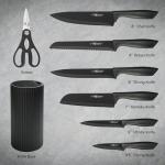 HUNTER.DUAL Knife Set, 8-Piece Kitchen Knife Set for Chef, Sharp Knife Set with Universal Knife Block, Anti-Rust Kitchen Knife Block Set, Ergonomical Design (Black)