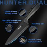 HUNTER.DUAL Knife Set, 8-Piece Kitchen Knife Set for Chef, Sharp Knife Set with Universal Knife Block, Anti-Rust Kitchen Knife Block Set, Ergonomical Design (Black)