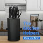 HUNTER.DUAL Knife Set, 8-Piece Kitchen Knife Set for Chef, Sharp Knife Set with Universal Knife Block, Anti-Rust Kitchen Knife Block Set, Ergonomical Design (Black)