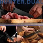HUNTER.DUAL Knife Set, 8-Piece Kitchen Knife Set for Chef, Sharp Knife Set with Universal Knife Block, Anti-Rust Kitchen Knife Block Set, Ergonomical Design (Black)