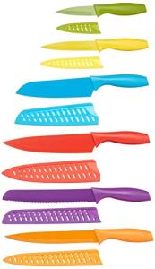 Amazon Basics Color-Coded Dishwasher Safe Kitchen 12-Piece Knife Set, 6 Knives with 6 Blade Guards, Multicolor, 13.88 x 4.13 x 1.38 inch
