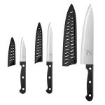COKUMA Kitchen Knife, 3-Pcs Knife Set With Sheath, 8 Inch Chef Knife, 4.5 Inch Utility Knife, 4 Inch Paring Chef Knife, Stainless Steel, Black